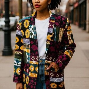 Vintage 90s Oversized Boho Blazer Karibo Western Aztec Print